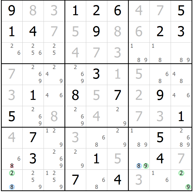 Position des candidats pour la solution de la Gr 32 page 35 du magazine de sudoku Maestro n° 086
