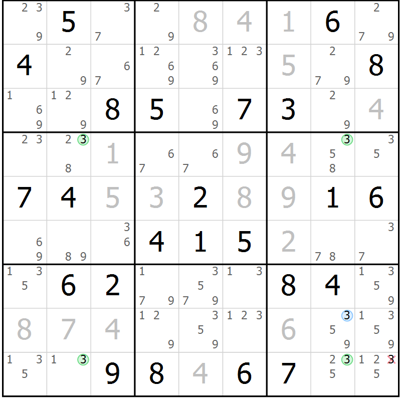 Position des candidats pour la solution de la Gr 33 page 36 du magazine de sudoku Maestro n° 086
