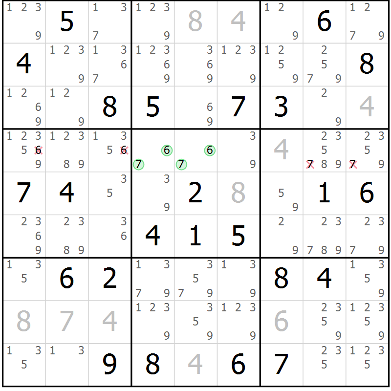 Position des candidats pour la solution de la Gr 33 page 36 du magazine de sudoku Maestro n° 086