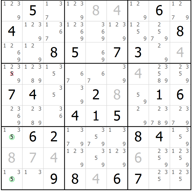 Position des candidats pour la solution de la Gr 33 page 36 du magazine de sudoku Maestro n° 086