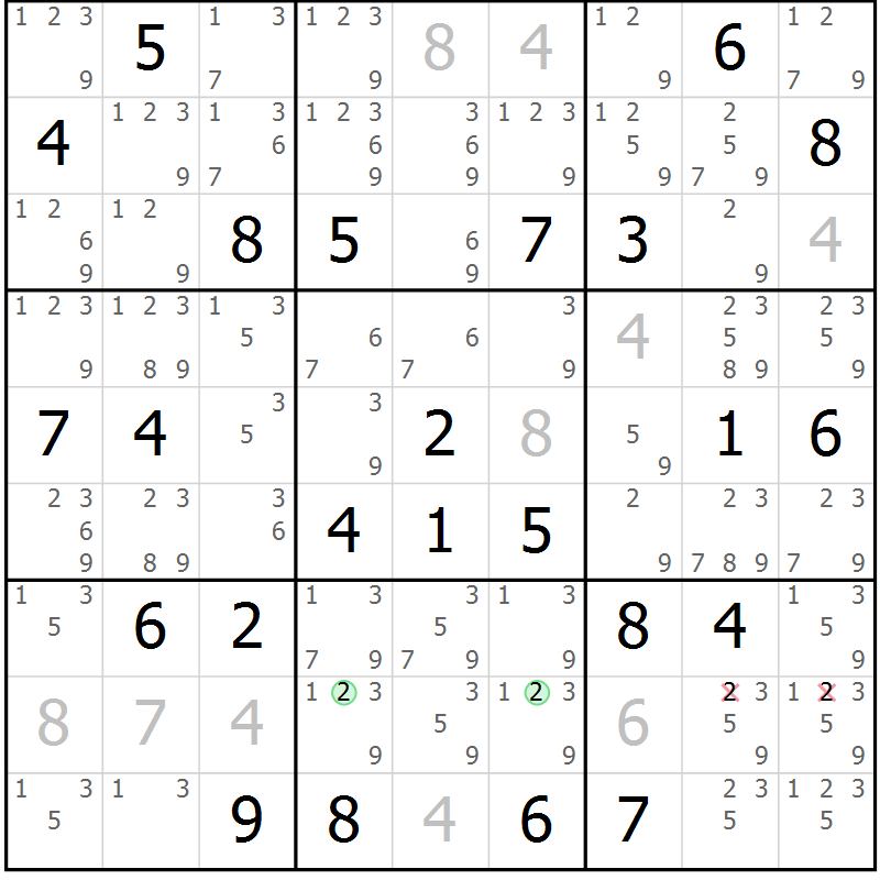 Position des candidats pour la solution de la Gr 33 page 36 du magazine de sudoku Maestro n° 086
