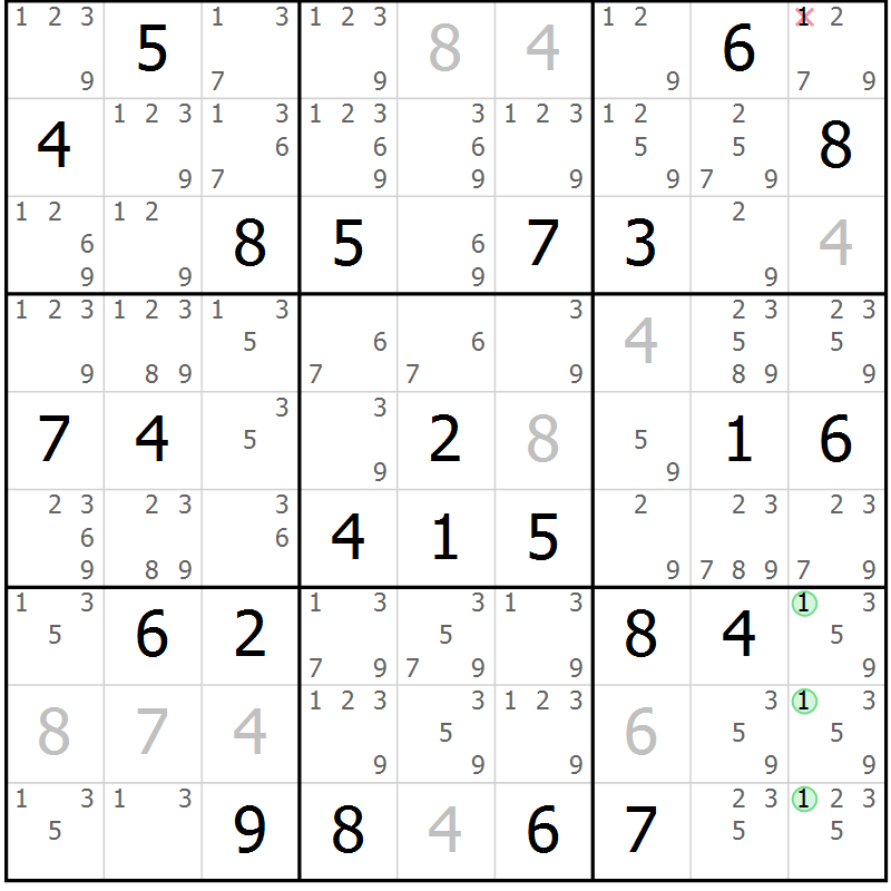 Position des candidats pour la solution de la Gr 33 page 36 du magazine de sudoku Maestro n° 086