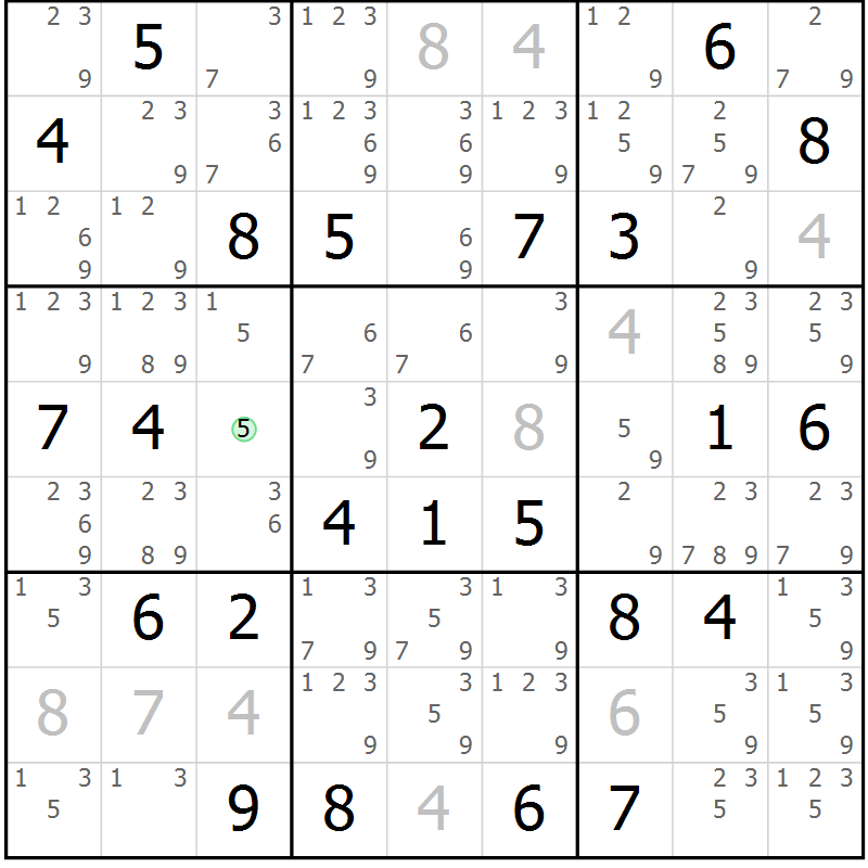 Position des candidats pour la solution de la Gr 33 page 36 du magazine de sudoku Maestro n° 086