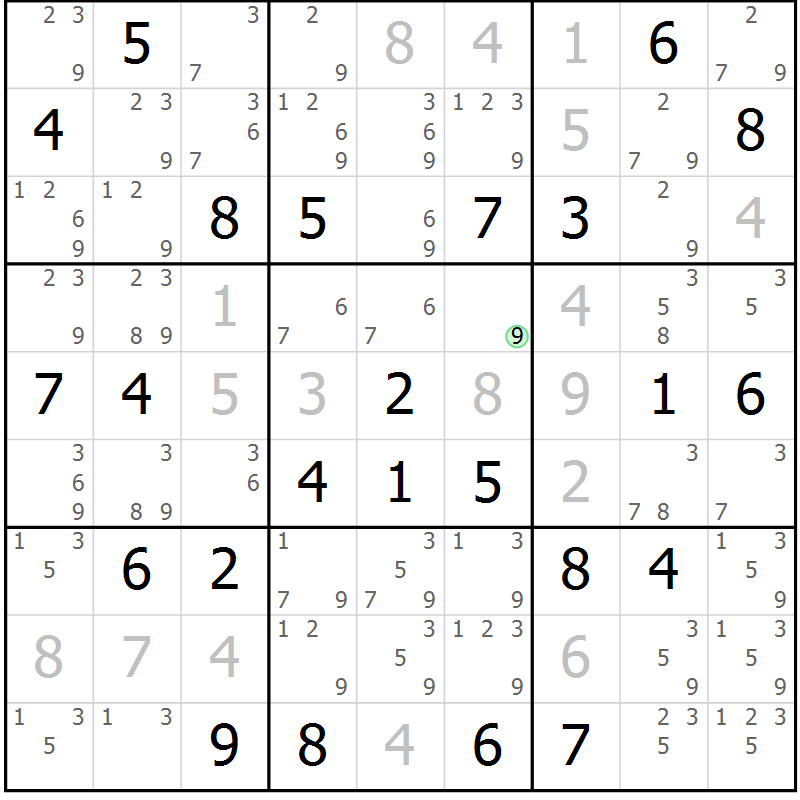 Position des candidats pour la solution de la Gr 33 page 36 du magazine de sudoku Maestro n° 086