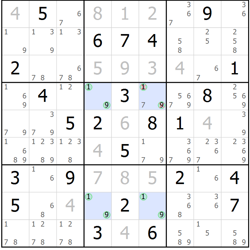 Position des candidats pour la solution de la Gr 34 page 37 du magazine de sudoku Maestro n° 086