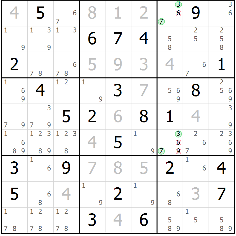 Position des candidats pour la solution de la Gr 34 page 37 du magazine de sudoku Maestro n° 086