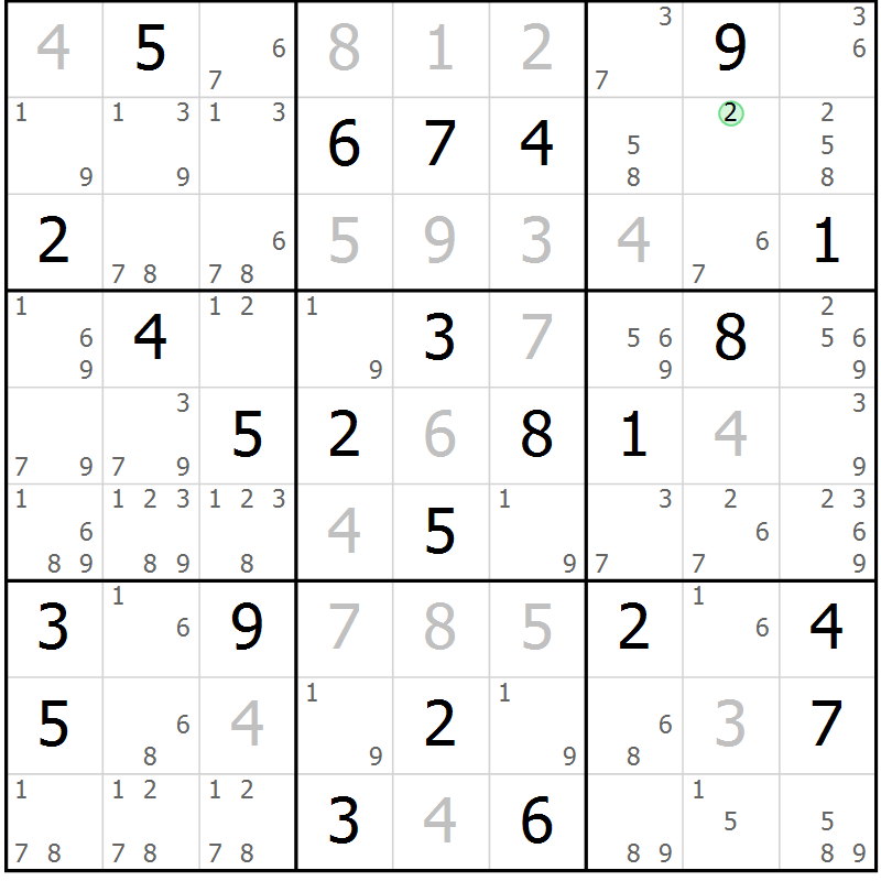 Position des candidats pour la solution de la Gr 34 page 37 du magazine de sudoku Maestro n° 086