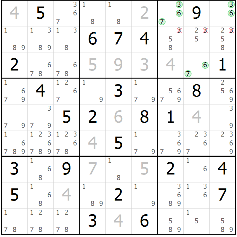 Position des candidats pour la solution de la Gr 34 page 37 du magazine de sudoku Maestro n° 086