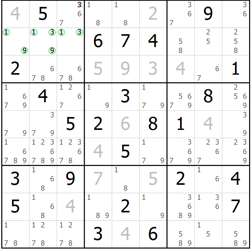 Position des candidats pour la solution de la Gr 34 page 37 du magazine de sudoku Maestro n° 086