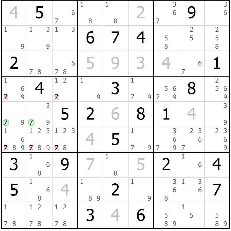 Position des candidats pour la solution de la Gr 34 page 37 du magazine de sudoku Maestro n° 086