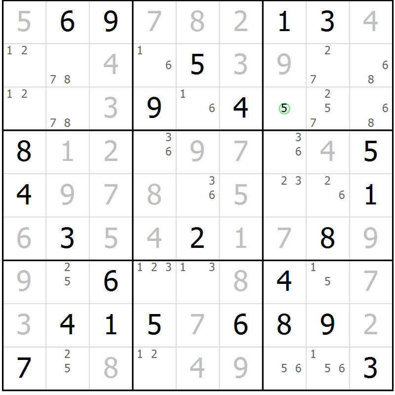 Position des candidats pour la solution de la Gr 35 page 38 du magazine de sudoku Maestro n° 086