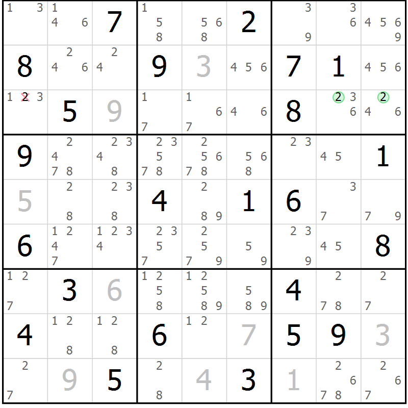 Position des candidats pour la solution de la Gr 36 page 39 du magazine de sudoku Maestro n° 086