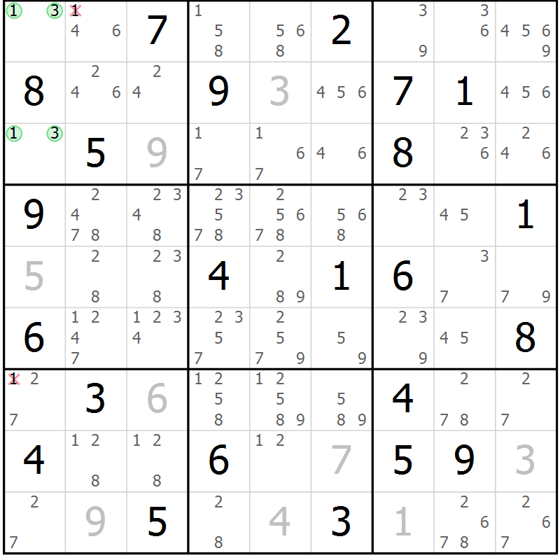 Position des candidats pour la solution de la Gr 36 page 39 du magazine de sudoku Maestro n° 086