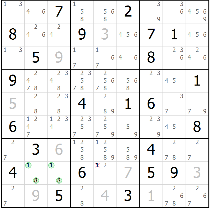 Position des candidats pour la solution de la Gr 36 page 39 du magazine de sudoku Maestro n° 086