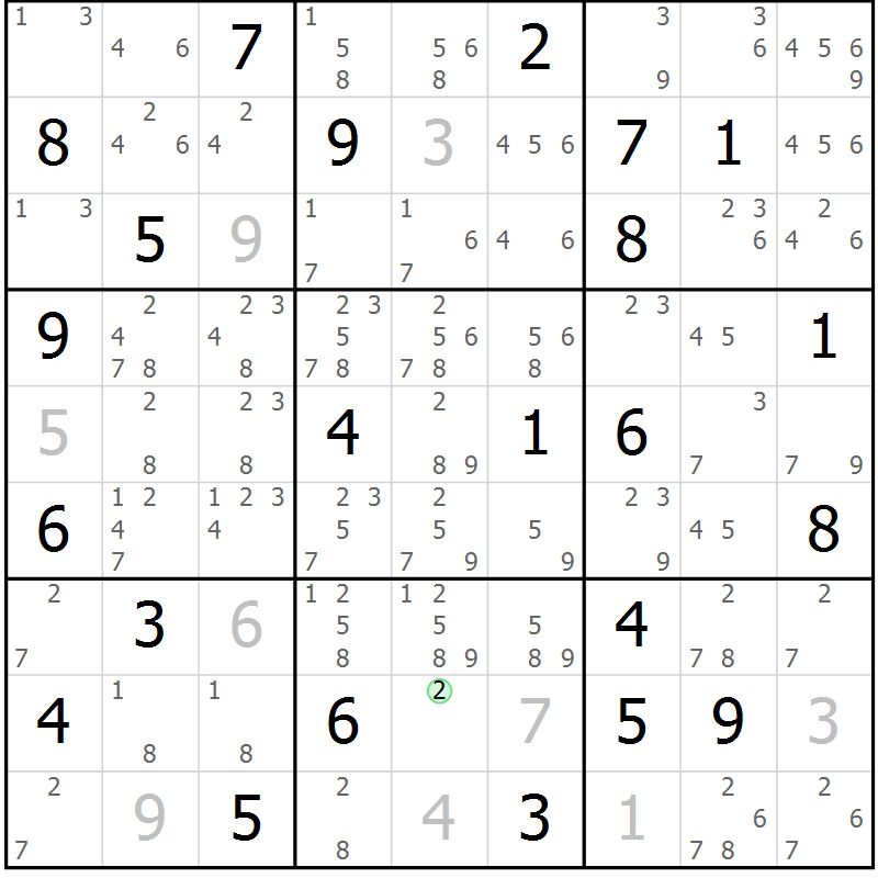 Position des candidats pour la solution de la Gr 36 page 39 du magazine de sudoku Maestro n° 086