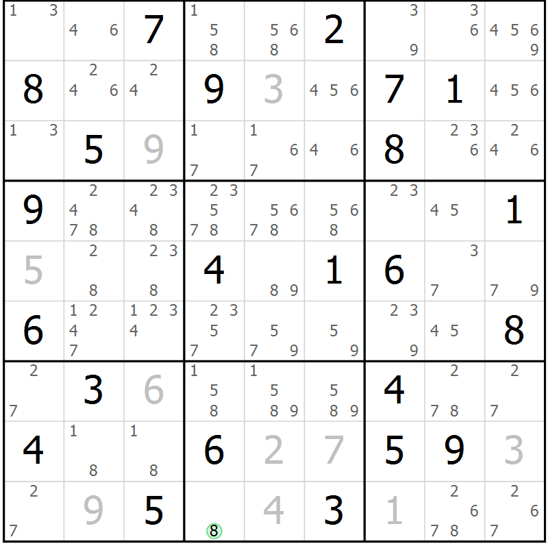Position des candidats pour la solution de la Gr 36 page 39 du magazine de sudoku Maestro n° 086