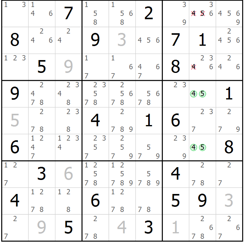 Position des candidats pour la solution de la Gr 36 page 39 du magazine de sudoku Maestro n° 086