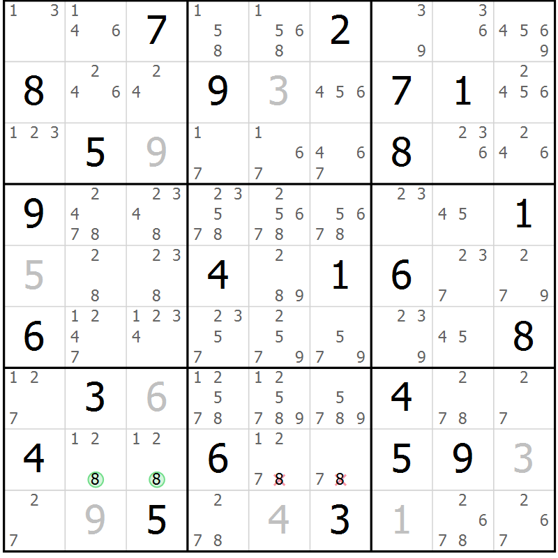 Position des candidats pour la solution de la Gr 36 page 39 du magazine de sudoku Maestro n° 086