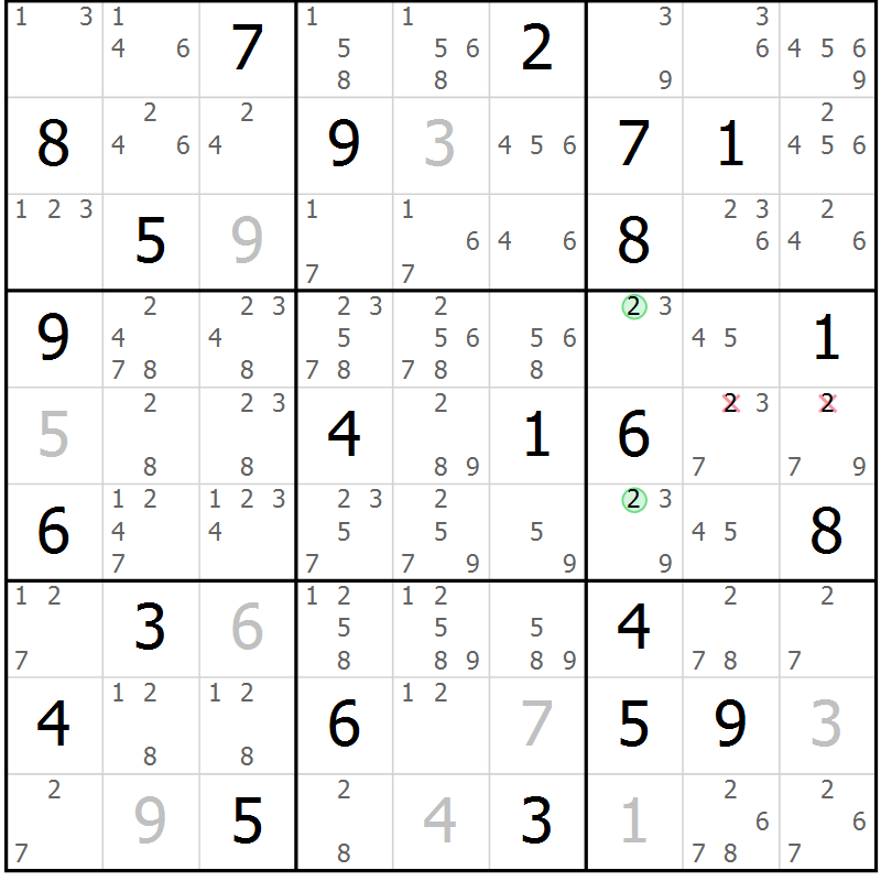 Position des candidats pour la solution de la Gr 36 page 39 du magazine de sudoku Maestro n° 086