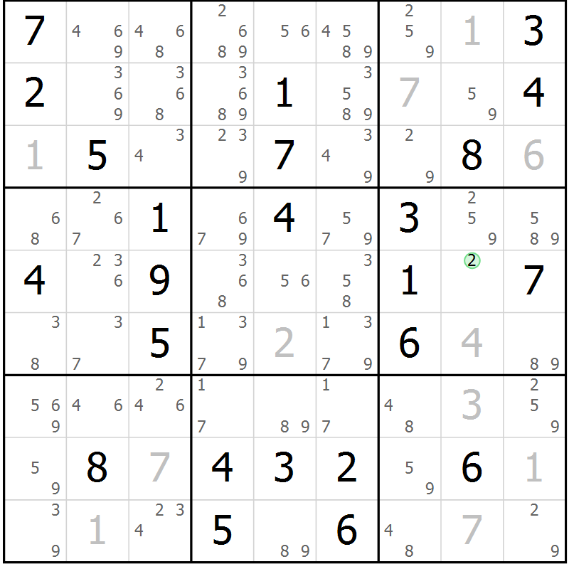 Position des candidats pour la solution de la Gr 37 page 40 du magazine de sudoku Maestro n° 086