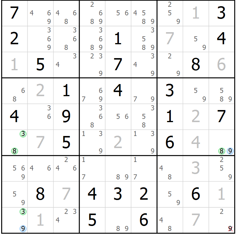 Position des candidats pour la solution de la Gr 37 page 40 du magazine de sudoku Maestro n° 086