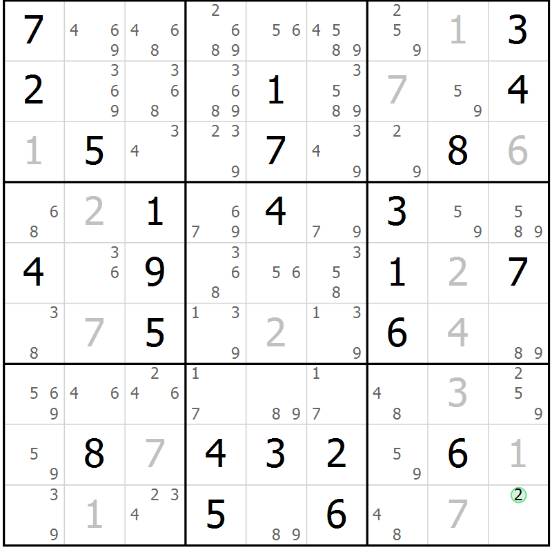 Position des candidats pour la solution de la Gr 37 page 40 du magazine de sudoku Maestro n° 086
