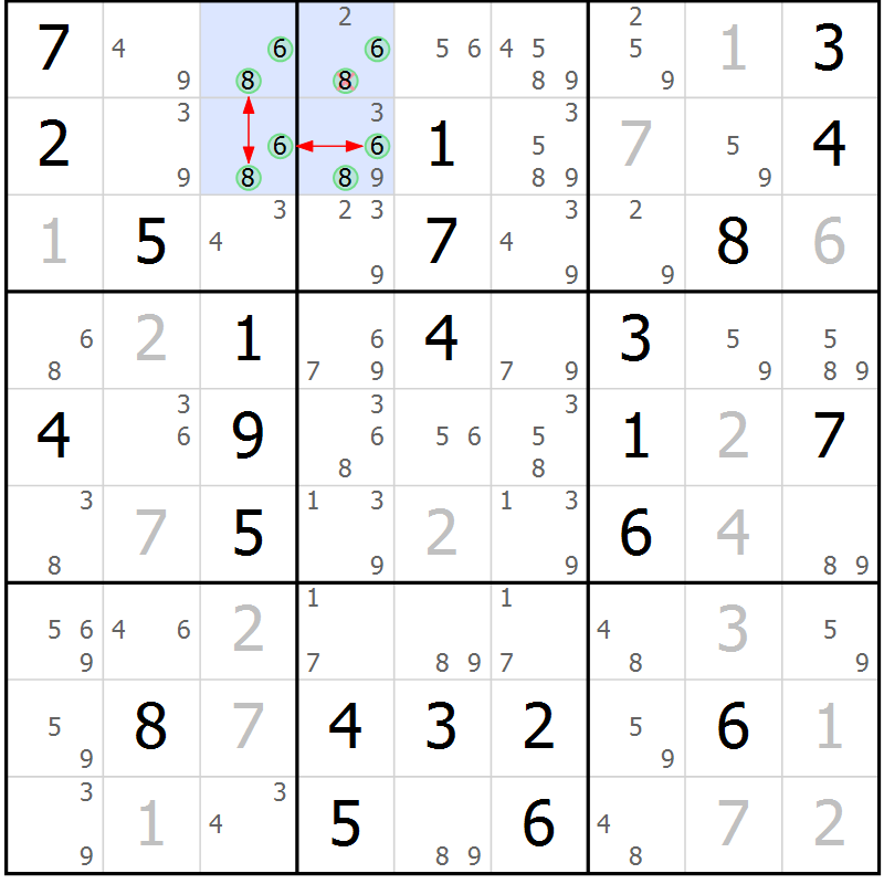 Position des candidats pour la solution de la Gr 37 page 40 du magazine de sudoku Maestro n° 086