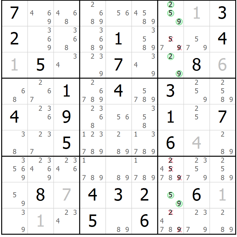 Position des candidats pour la solution de la Gr 37 page 40 du magazine de sudoku Maestro n° 086