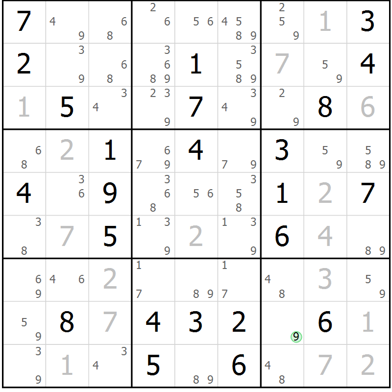 Position des candidats pour la solution de la Gr 37 page 40 du magazine de sudoku Maestro n° 086