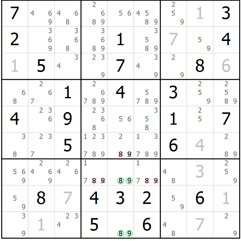 Position des candidats pour la solution de la Gr 37 page 40 du magazine de sudoku Maestro n° 086