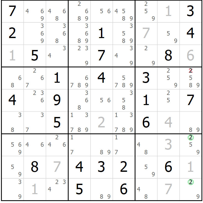 Position des candidats pour la solution de la Gr 37 page 40 du magazine de sudoku Maestro n° 086