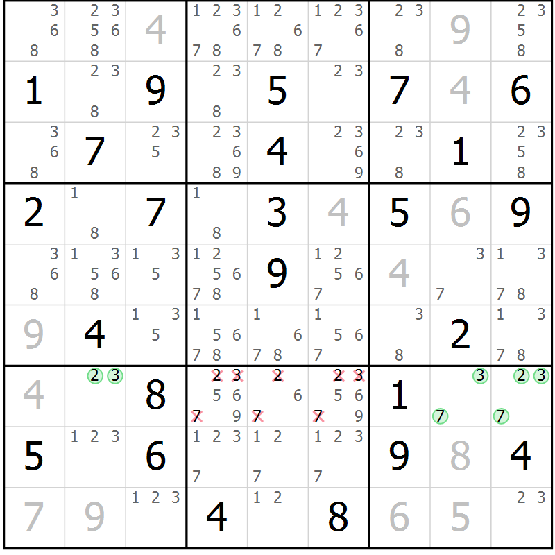 Position des candidats pour la solution de la Gr 38 page 41 du magazine de sudoku Maestro n° 086