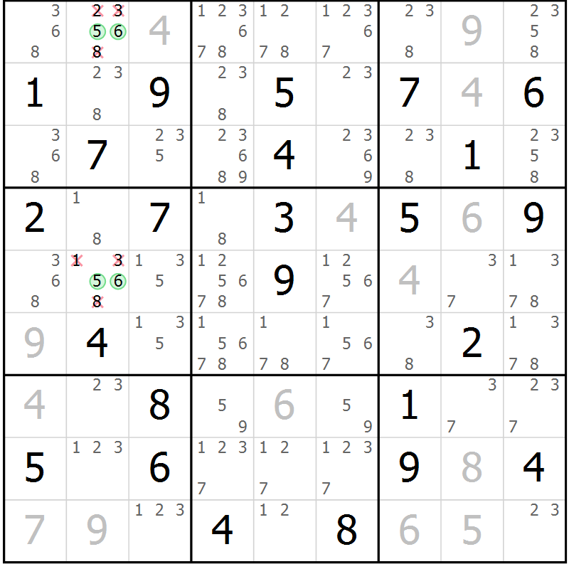 Position des candidats pour la solution de la Gr 38 page 41 du magazine de sudoku Maestro n° 086