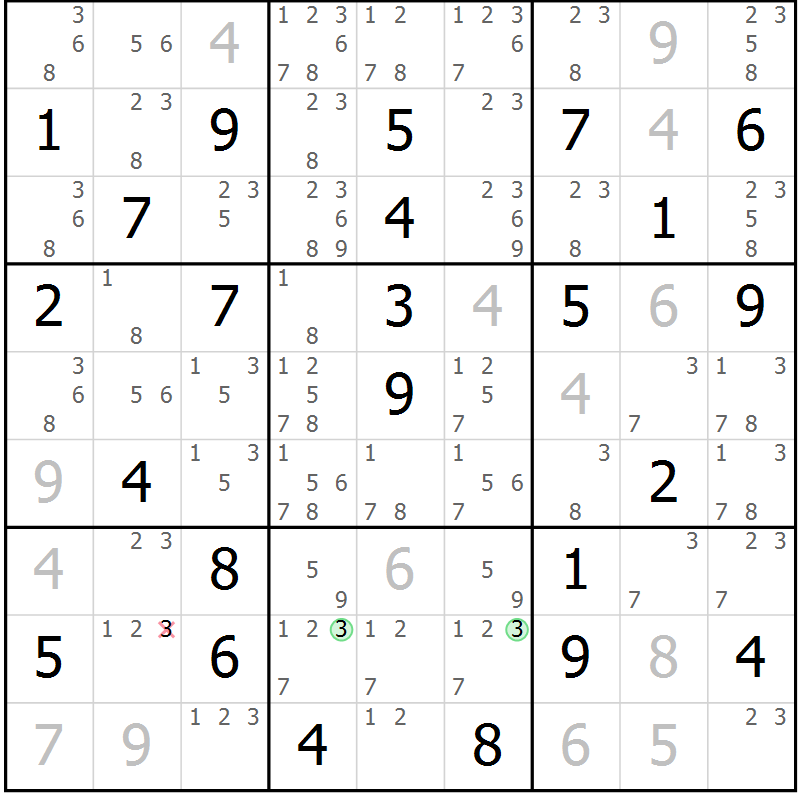 Position des candidats pour la solution de la Gr 38 page 41 du magazine de sudoku Maestro n° 086