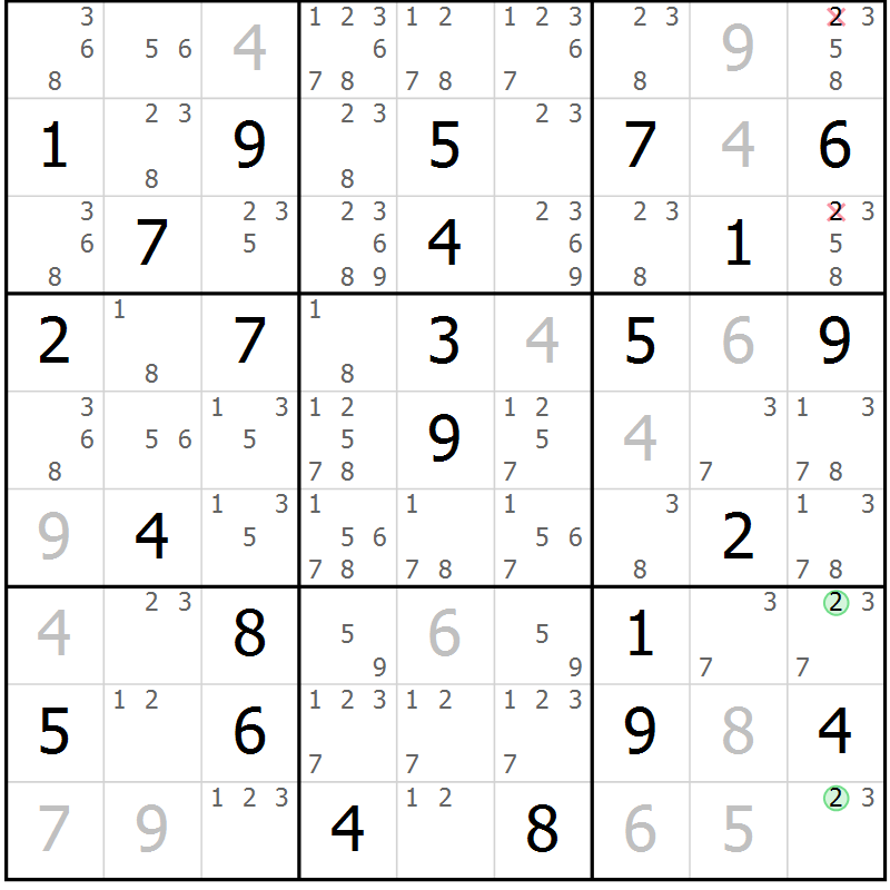 Position des candidats pour la solution de la Gr 38 page 41 du magazine de sudoku Maestro n° 086