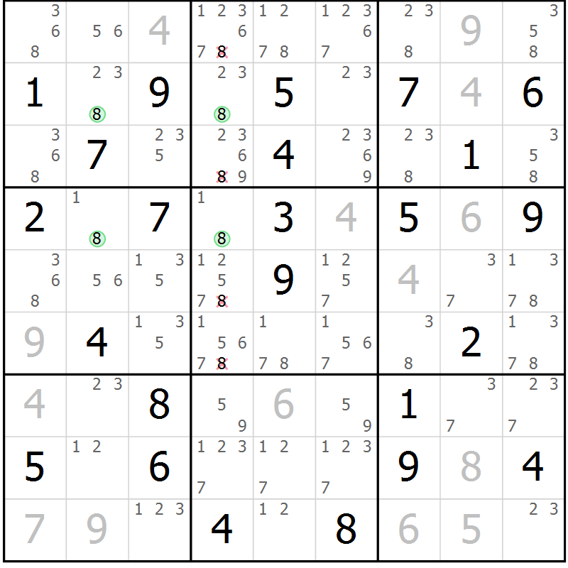 Position des candidats pour la solution de la Gr 38 page 41 du magazine de sudoku Maestro n° 086