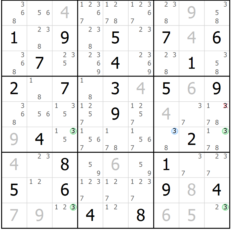 Position des candidats pour la solution de la Gr 38 page 41 du magazine de sudoku Maestro n° 086