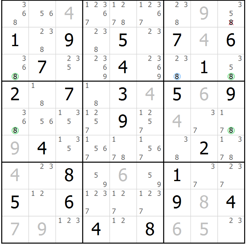Position des candidats pour la solution de la Gr 38 page 41 du magazine de sudoku Maestro n° 086