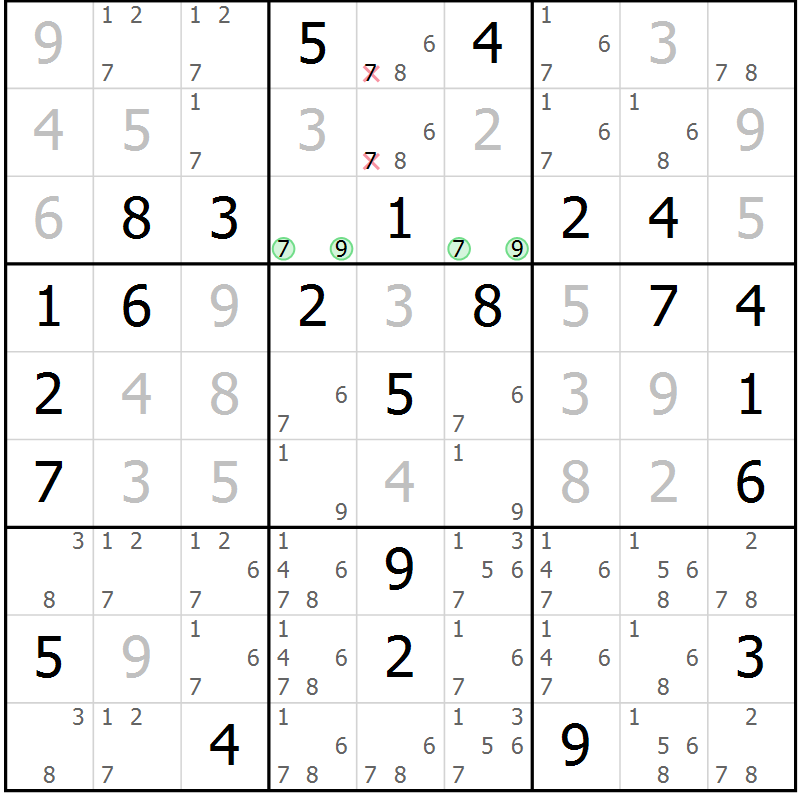 Position des candidats pour la solution de la Gr 39 page 42 du magazine de sudoku Maestro n° 086