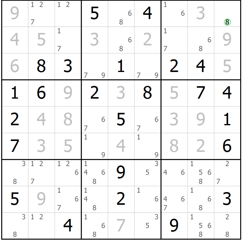 Position des candidats pour la solution de la Gr 39 page 42 du magazine de sudoku Maestro n° 086