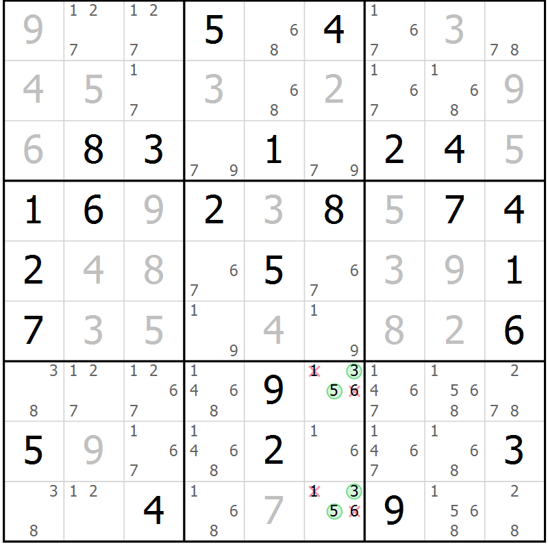 Position des candidats pour la solution de la Gr 39 page 42 du magazine de sudoku Maestro n° 086