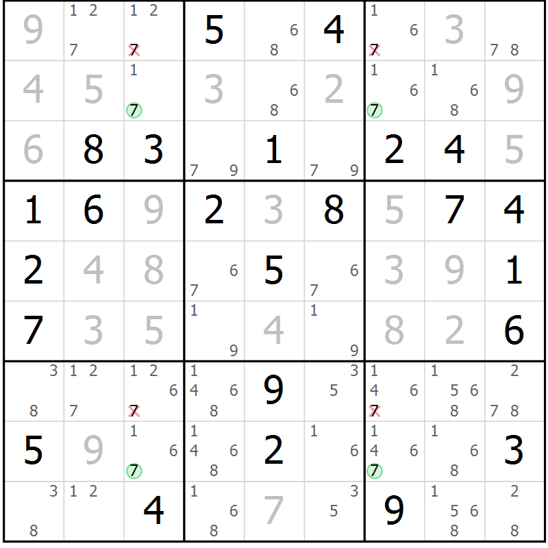 Position des candidats pour la solution de la Gr 39 page 42 du magazine de sudoku Maestro n° 086