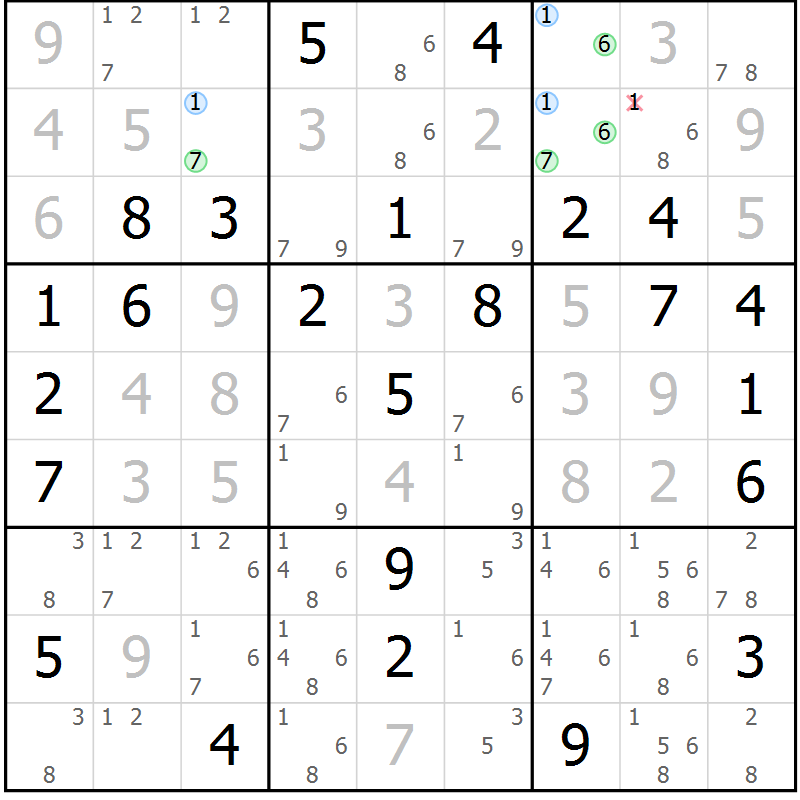 Position des candidats pour la solution de la Gr 39 page 42 du magazine de sudoku Maestro n° 086