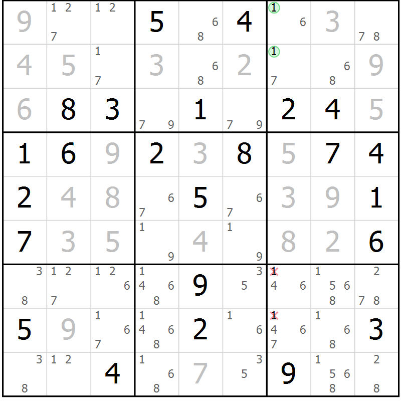 Position des candidats pour la solution de la Gr 39 page 42 du magazine de sudoku Maestro n° 086
