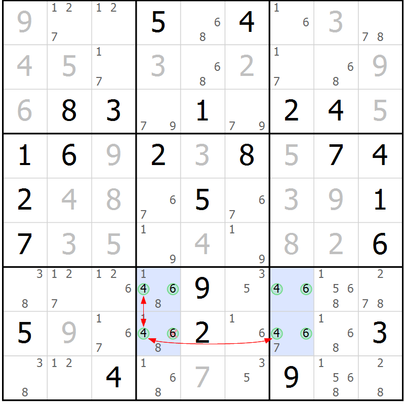 Position des candidats pour la solution de la Gr 39 page 42 du magazine de sudoku Maestro n° 086