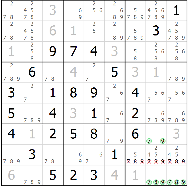 Position des candidats pour la solution de la Gr 4 page 7 du magazine de sudoku Maestro n° 086