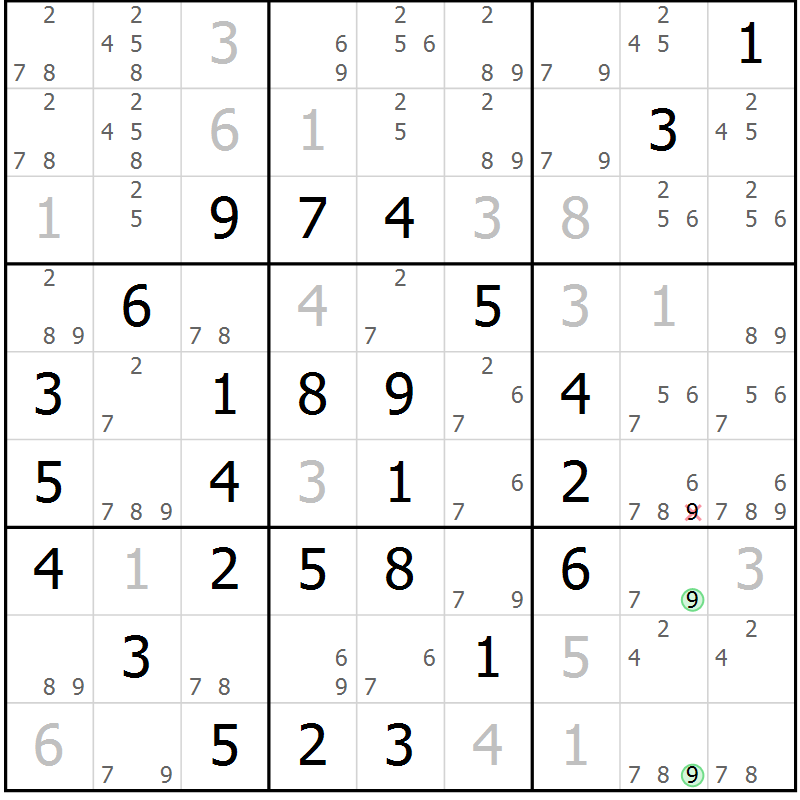 Position des candidats pour la solution de la Gr 4 page 7 du magazine de sudoku Maestro n° 086