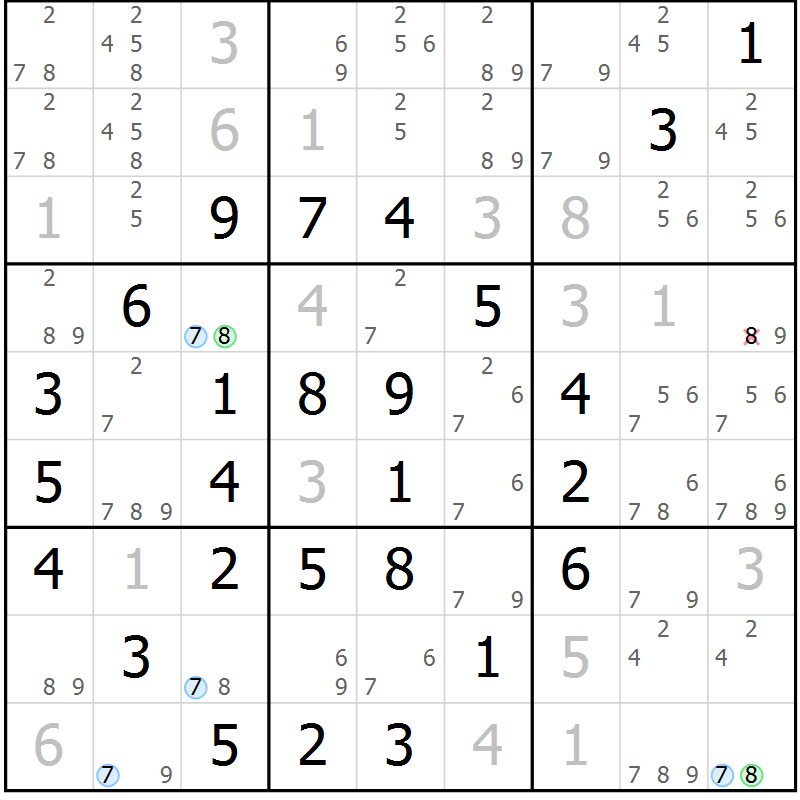 Position des candidats pour la solution de la Gr 4 page 7 du magazine de sudoku Maestro n° 086