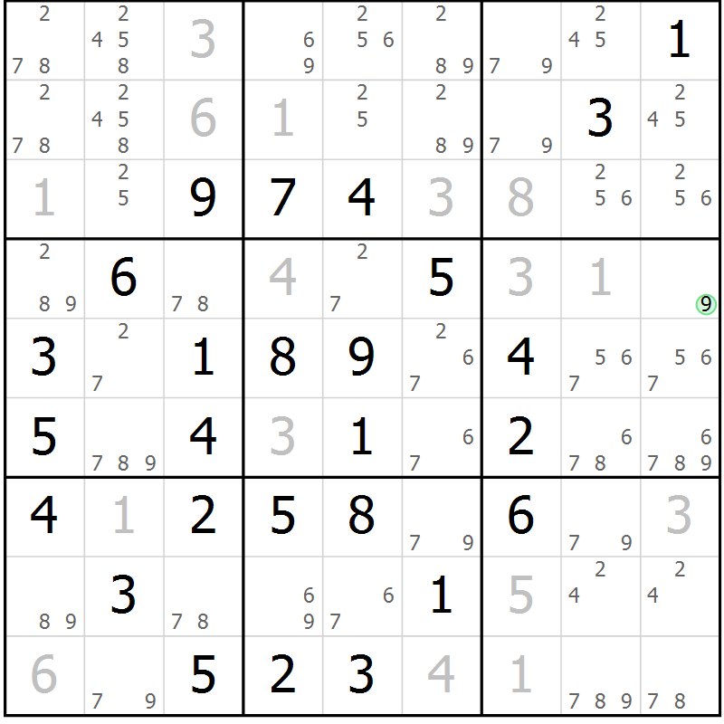 Position des candidats pour la solution de la Gr 4 page 7 du magazine de sudoku Maestro n° 086
