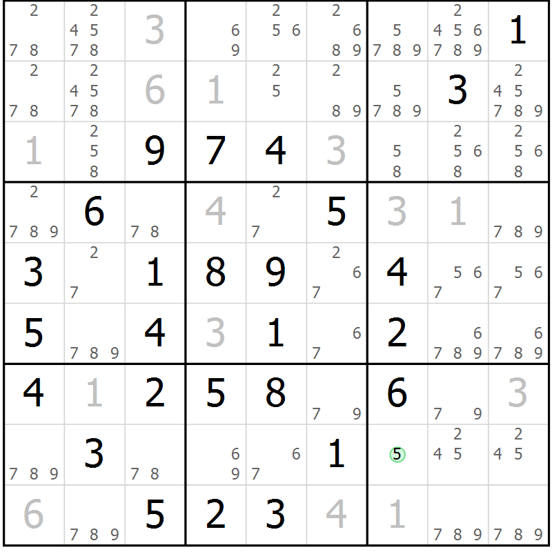Position des candidats pour la solution de la Gr 4 page 7 du magazine de sudoku Maestro n° 086